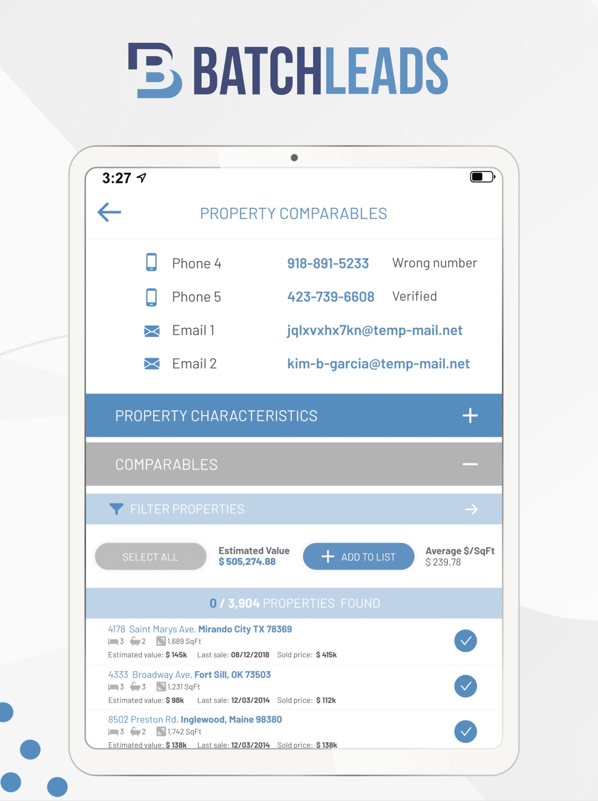 Property Comparables — tablet