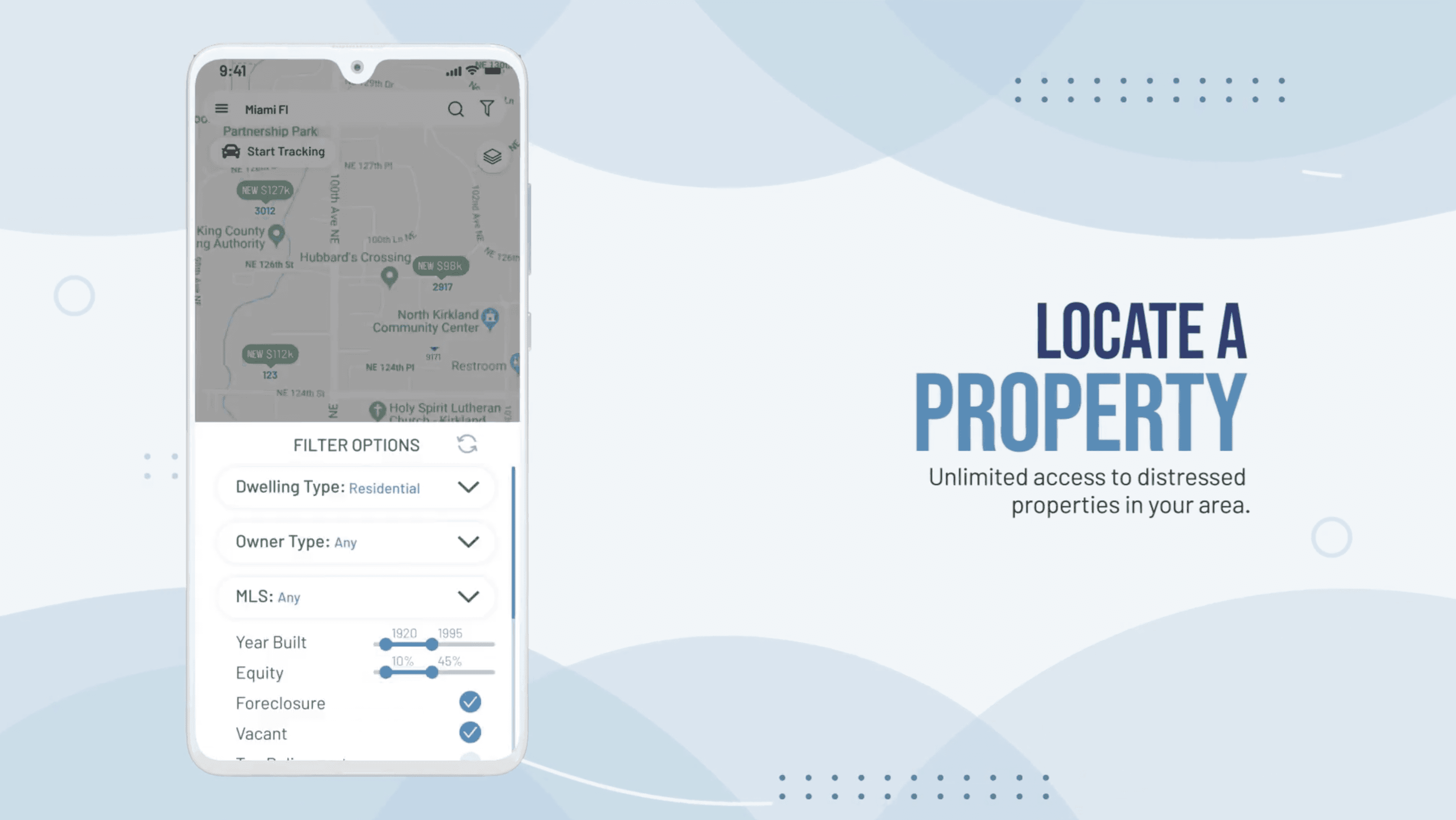 Locate a Property — mockup de la app móvil