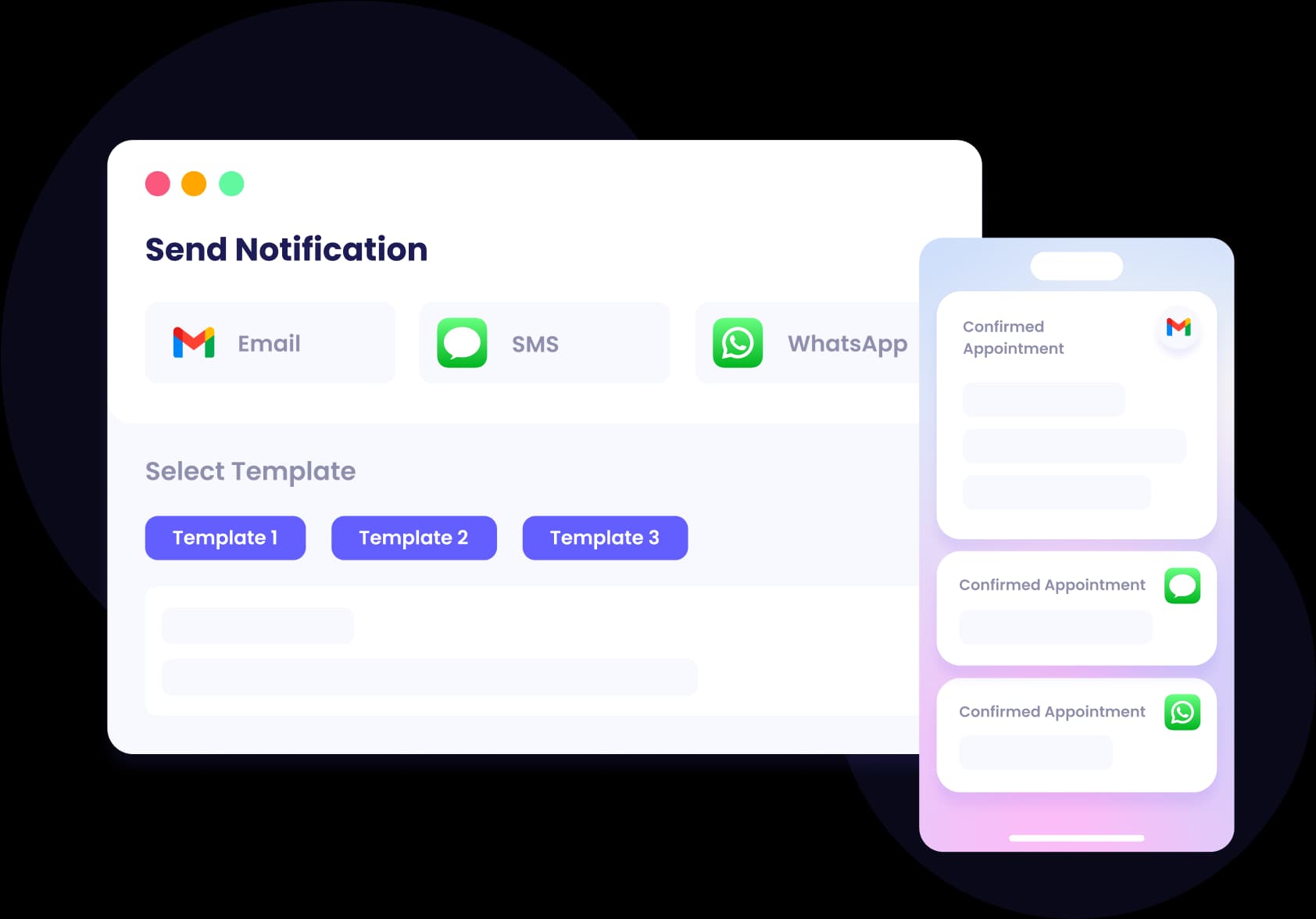Notifications by email, SMS, and WhatsApp