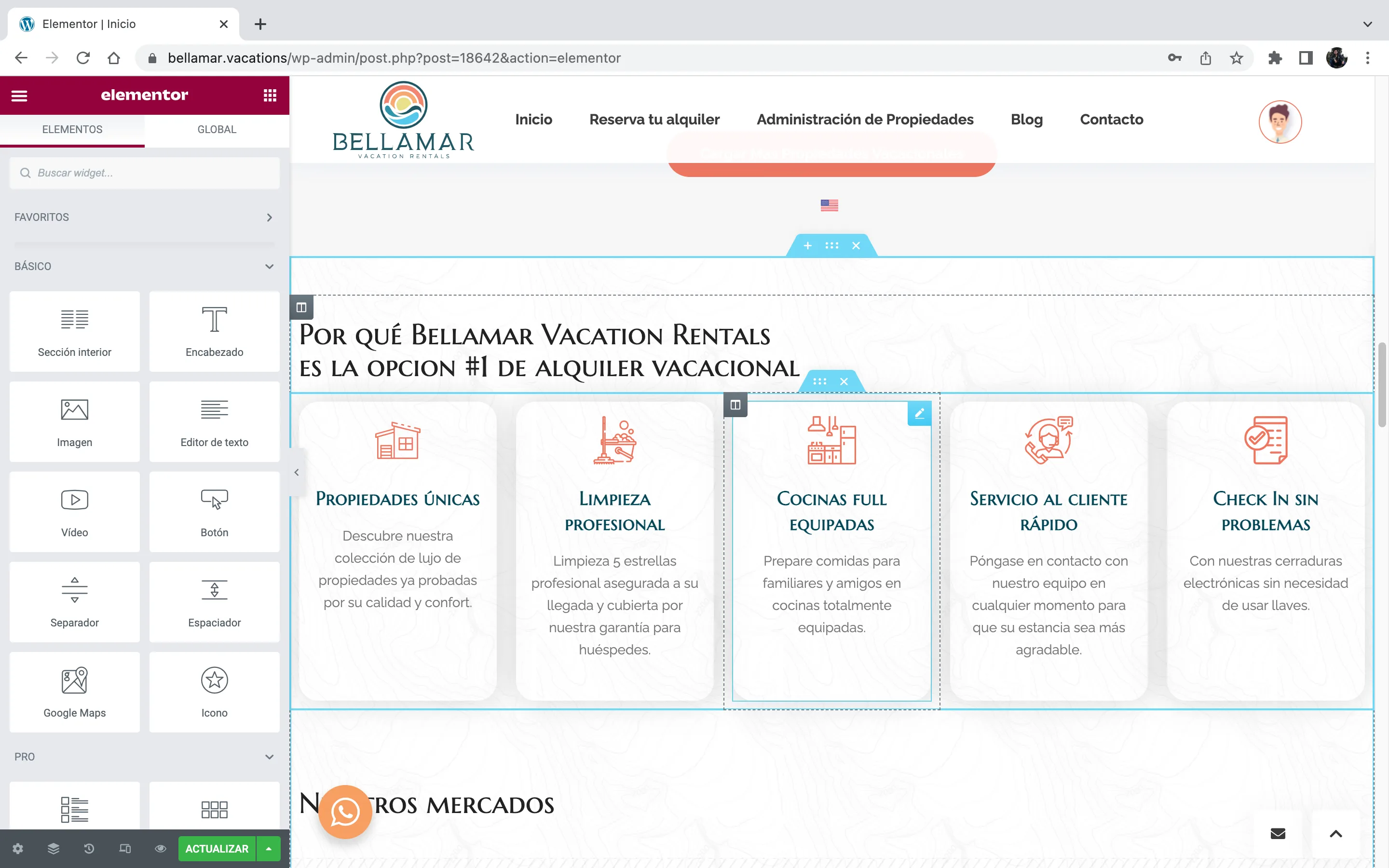 Diseño del sitio de Bellamar en Elementor