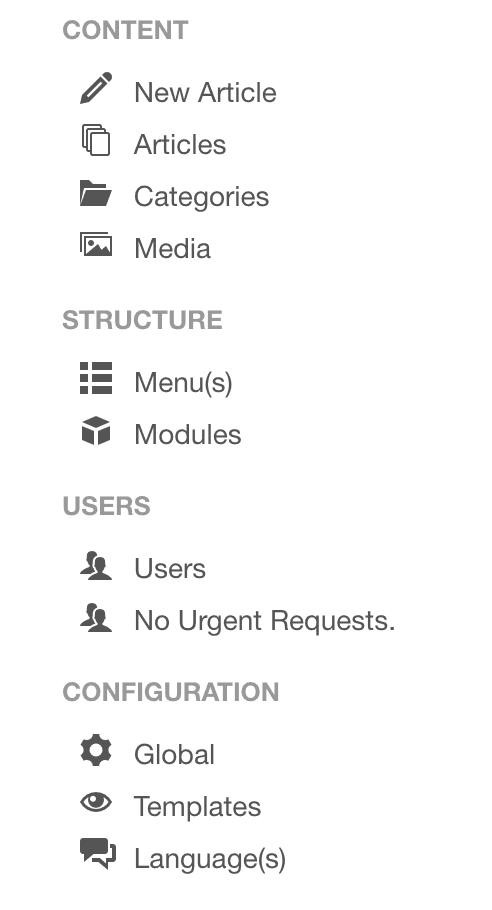 Menú de administración de Joomla