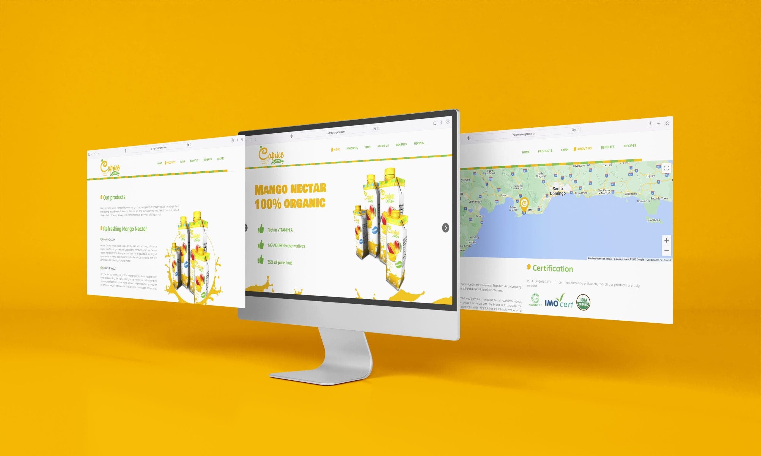 Sitio web de Caprice Organic en distintos dispositivos