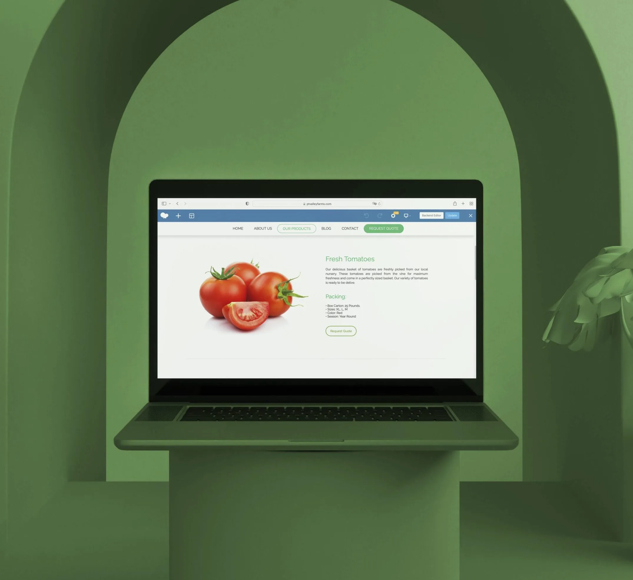 Página de producto de P&T Valley Farms construida con WP Bakery