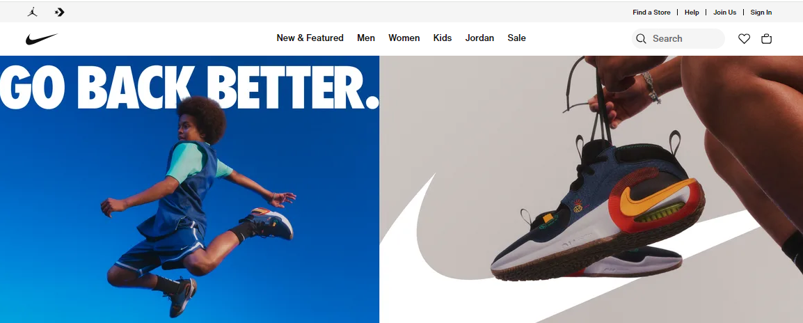 Ejemplo de sitio web profesional de nike