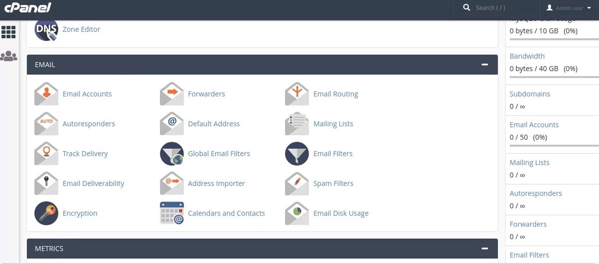 Sección de correo electrónico en cpanel