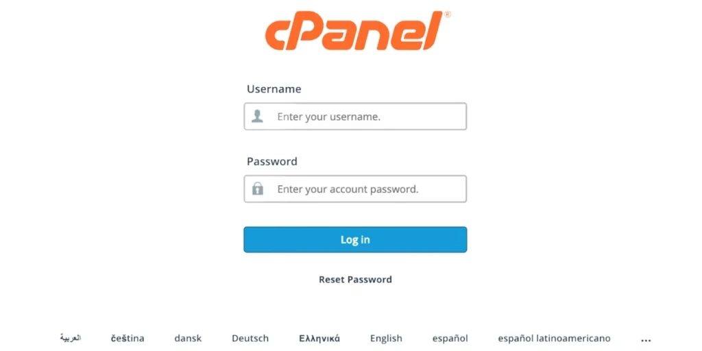 Accede a cpanel con tu nombre de usuario y contraseña