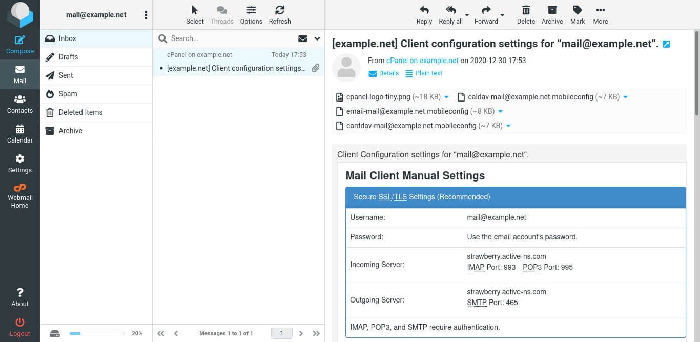 Interfaz de correo web de roundcube