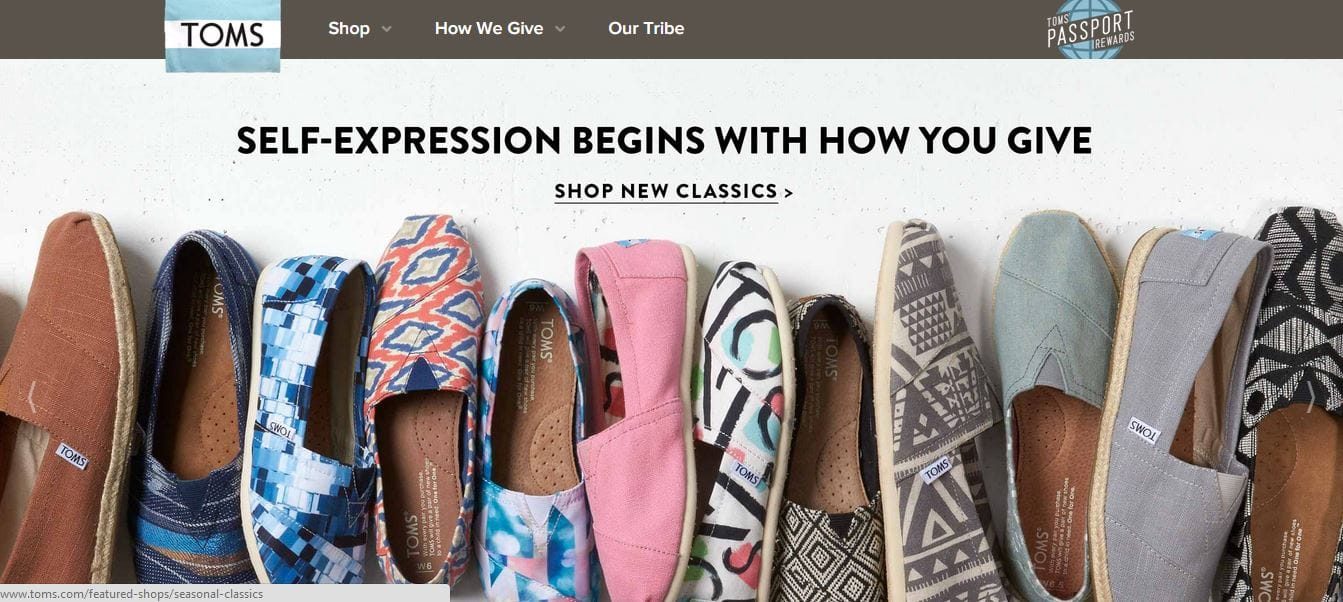 - storytelling - toms homepage - ui/ux