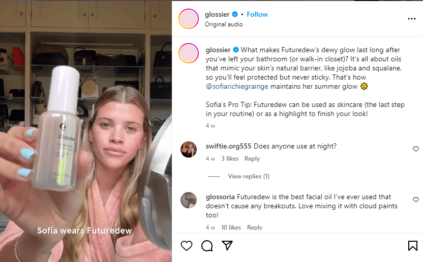 Example: glossier's strong online presence
