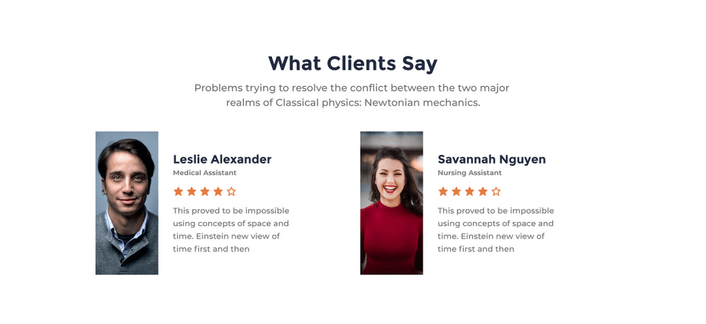 Example of testimonials