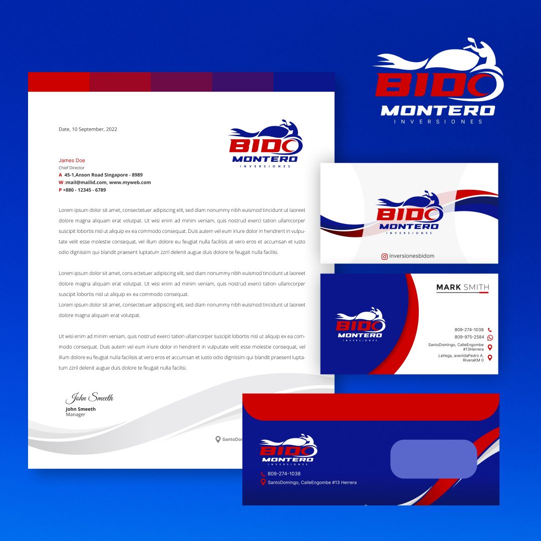 A red and blue corporate identity