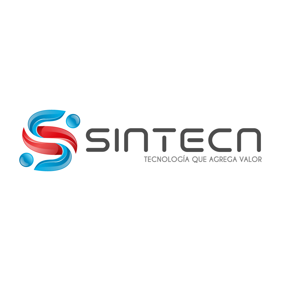 A logo with a blue and red design